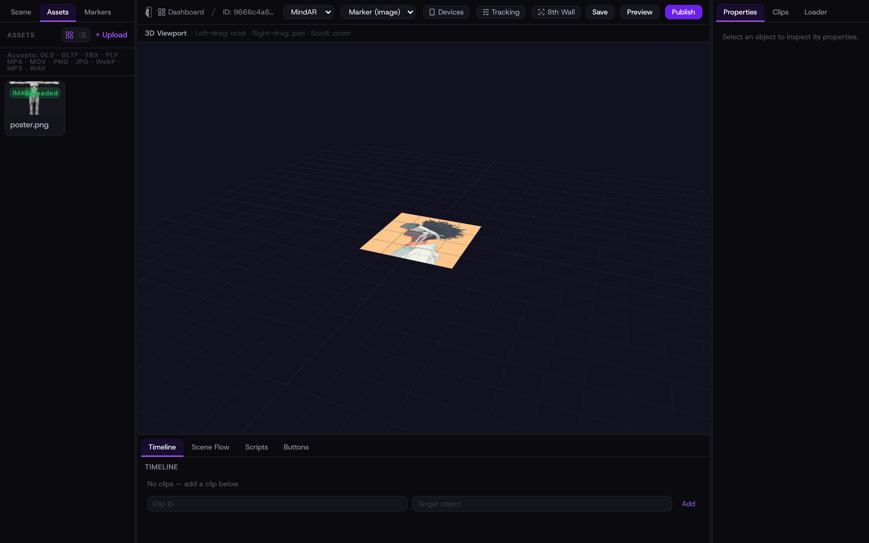 The studio Assets tab with an uploaded asset and the + Upload button