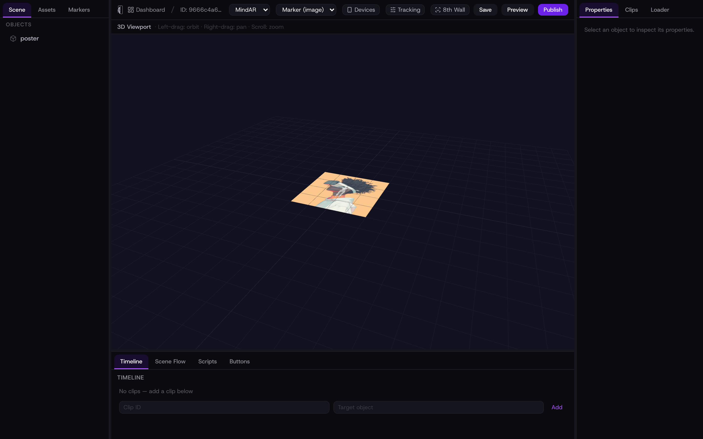 The studio with the bottom panel showing the Timeline, Scene Flow, Scripts, and Buttons tabs
